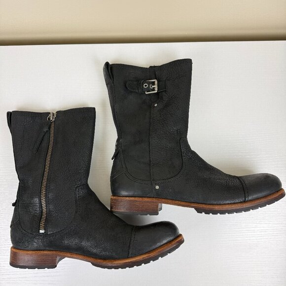 Like New UGG Kern Black Leather Biker Moto Boots S/N 1003838 main image 8